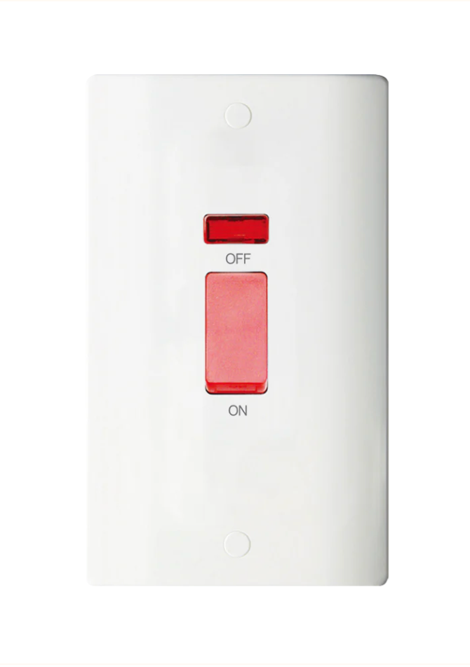 Slimline 2G 45A DP Switch c/w Neon Tall (Vertical)