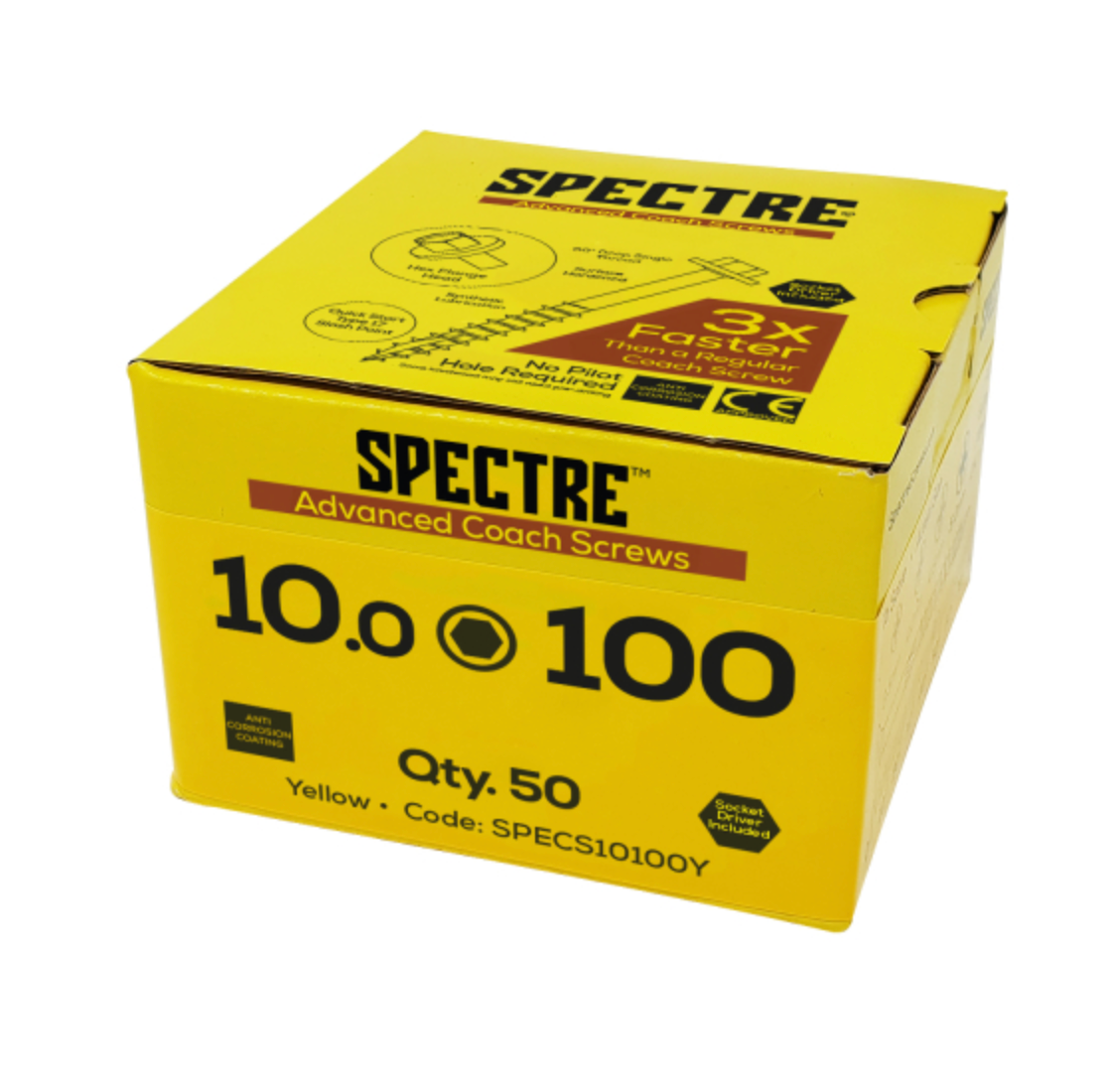 Spectre Coach Screw M6.0x80 Box:100 Yellow Zinc