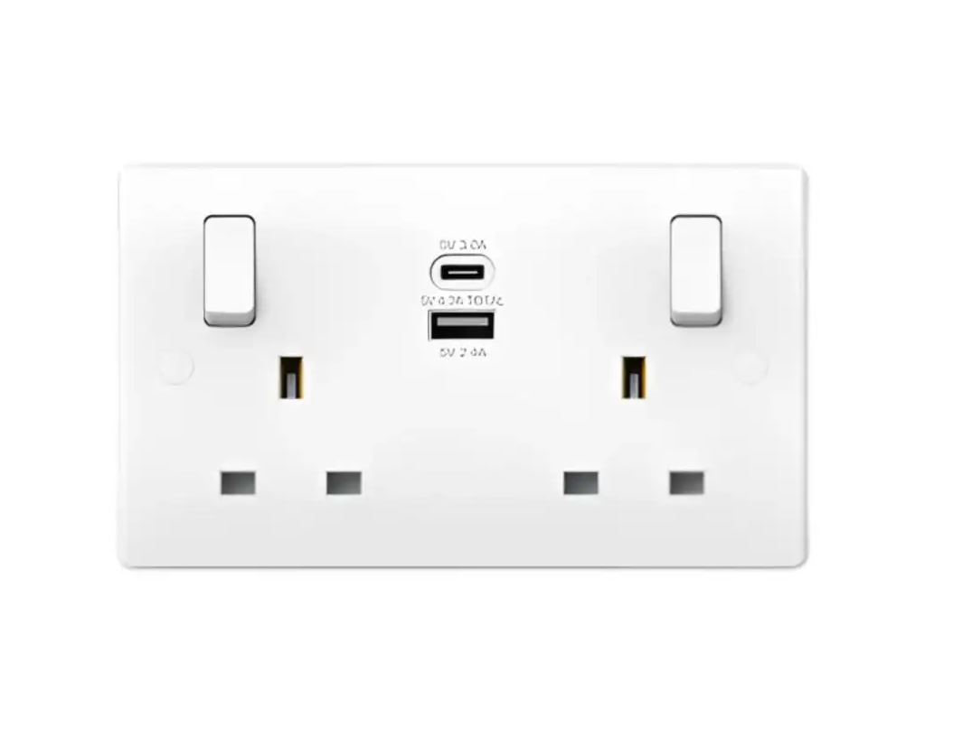 Thrion Slimline White 2G 13A SP Socket USB+Type C