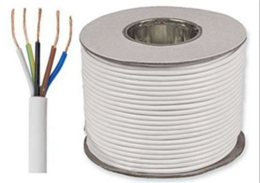 3185Y 0.75mm White 5 Core Round Flex Cable 6A 100m