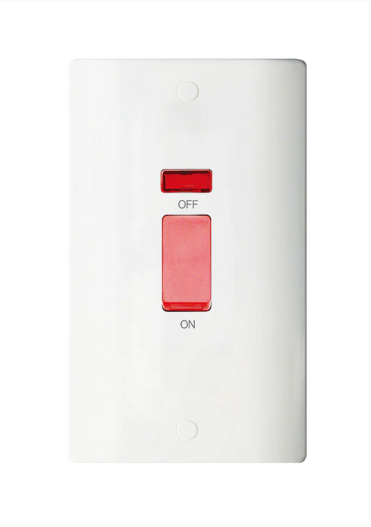 Slimline 2G 45A DP Switch c/w Neon Tall (Vertical)