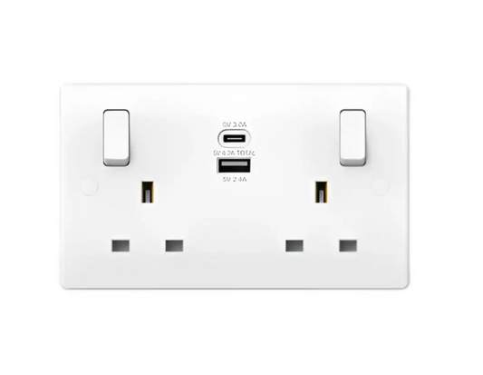 Thrion Slimline White 2G 13A SP Socket USB+Type C